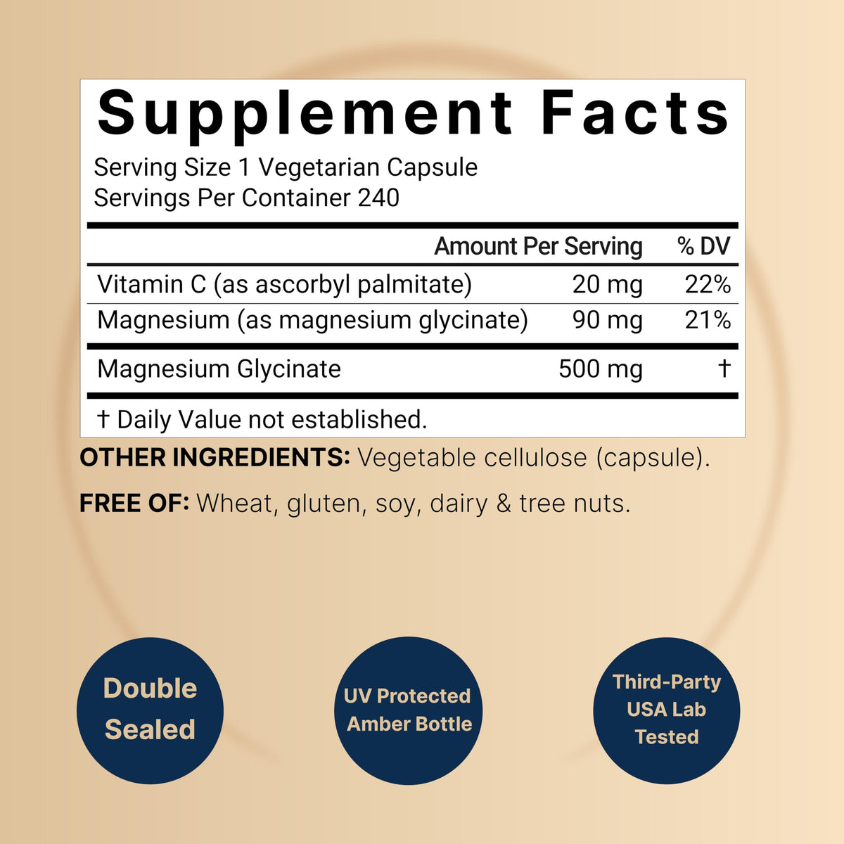 NatureBell Magnésium Glycinate Pur 500mg 480 Capsules, vue de côté