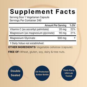 NatureBell Magnésium Glycinate Pur 500mg 480 Capsules, vue de côté