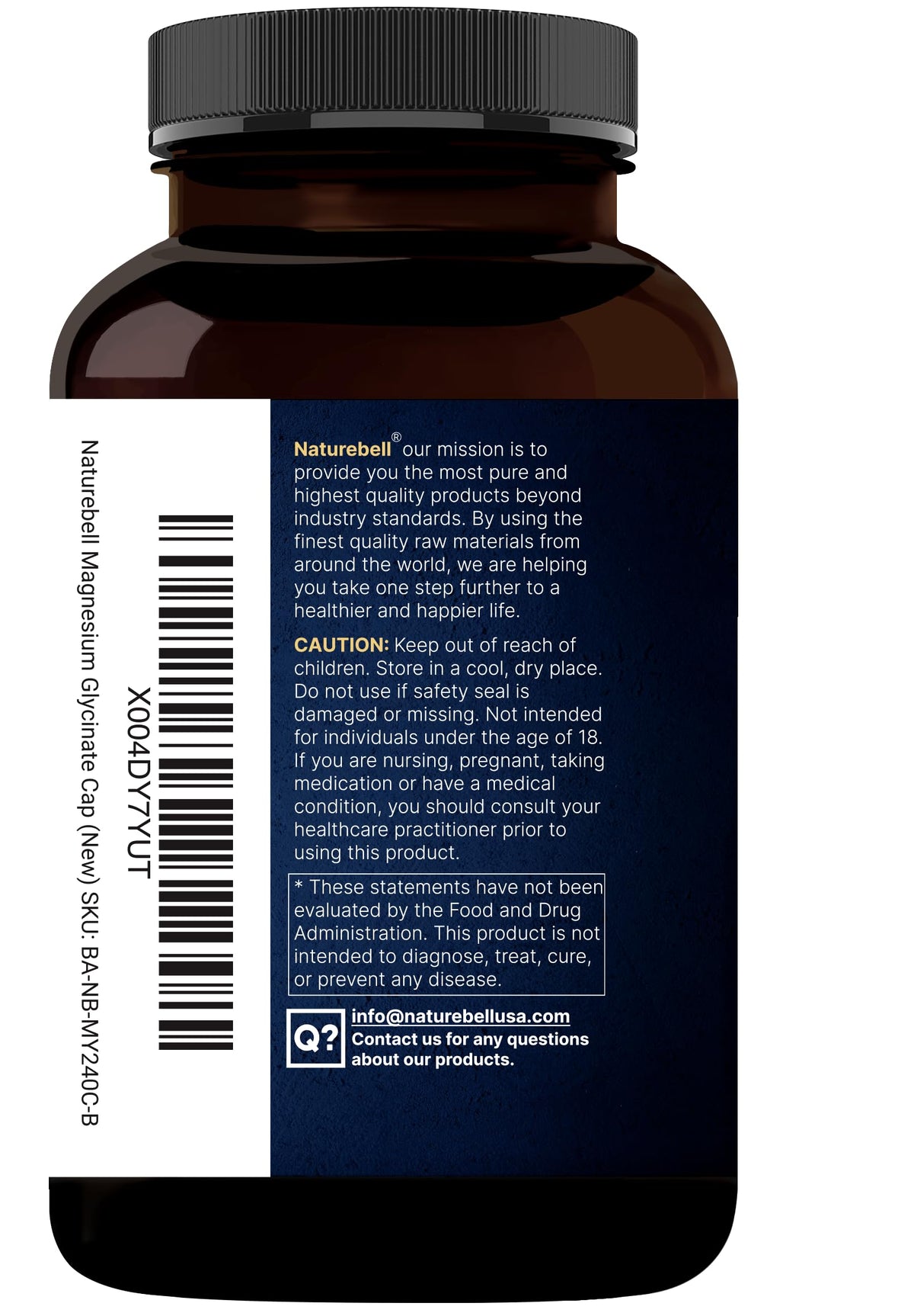 NatureBell Magnésium Glycinate Pur 500mg, capsules sur une table