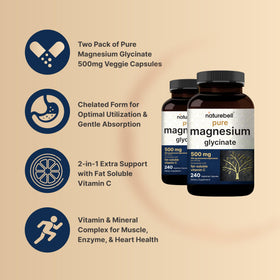 NatureBell Magnésium Glycinate Pur 500mg, capsules végétales