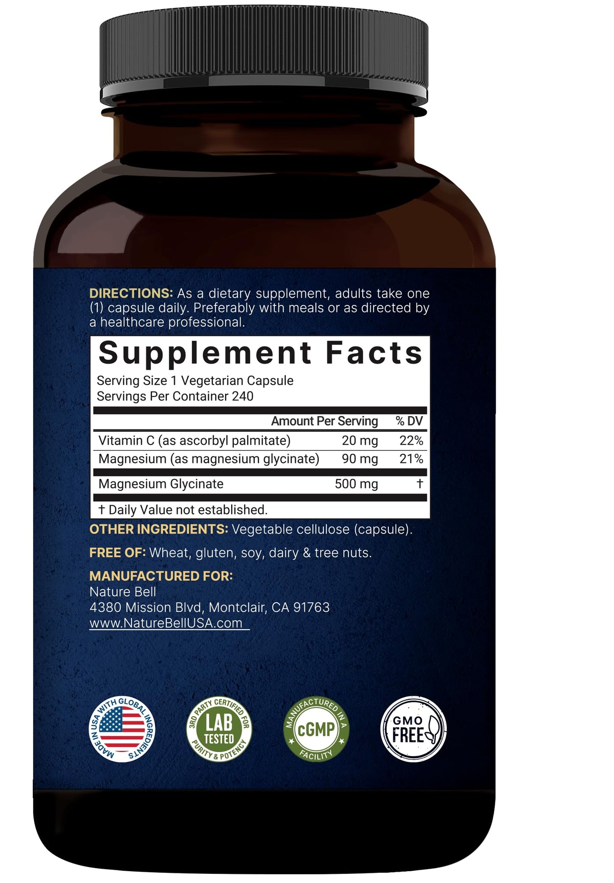 NatureBell Magnésium Glycinate Pur 500mg, paquet ouvert
