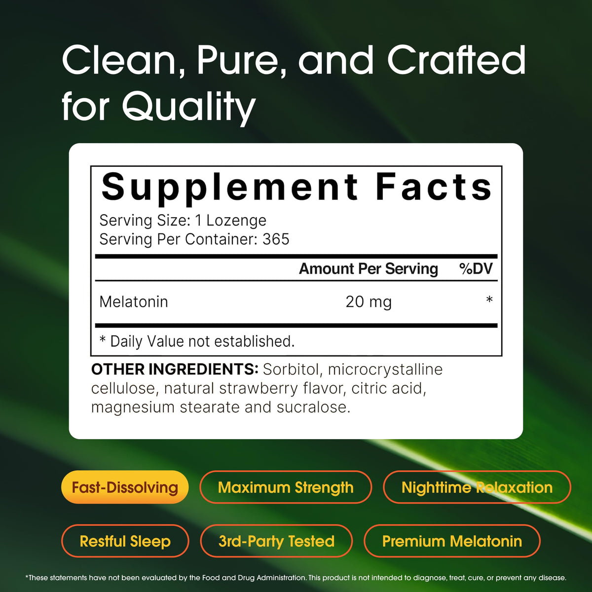NatureBell Mélatonine 20mg pastilles à dissoudre sur une table