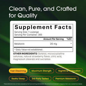 NatureBell Mélatonine 20mg pastilles à dissoudre sur une table