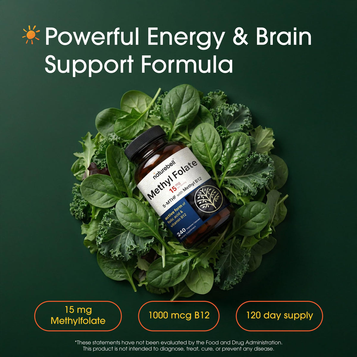 NatureBell Methyl Folate 15mg 240 capsules, vue arrière