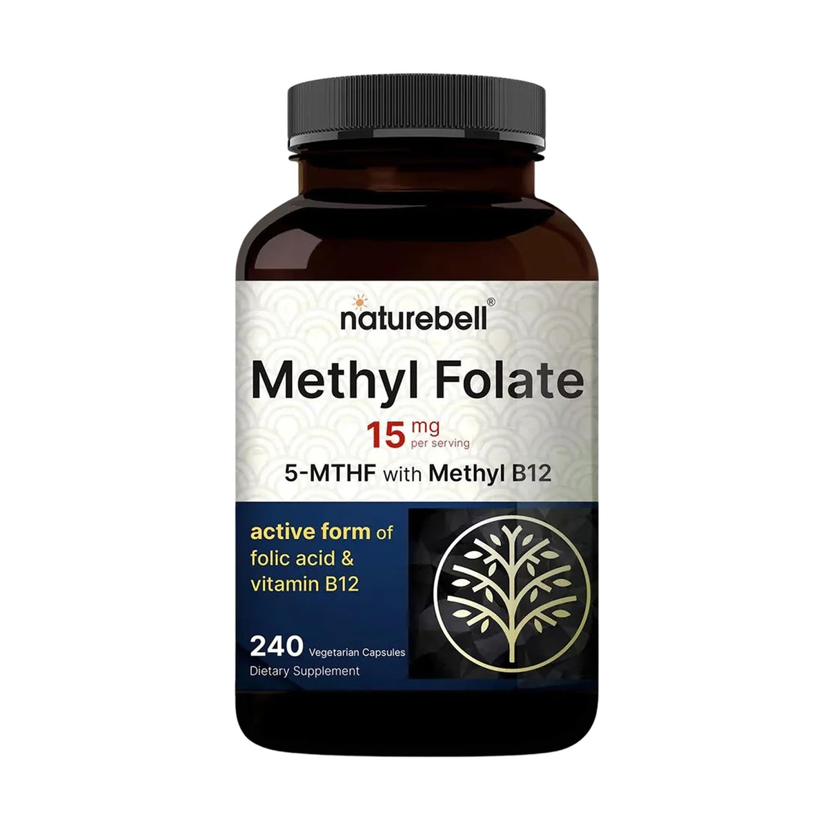 NatureBell Methyl Folate 15mg 240 capsules, vue de face