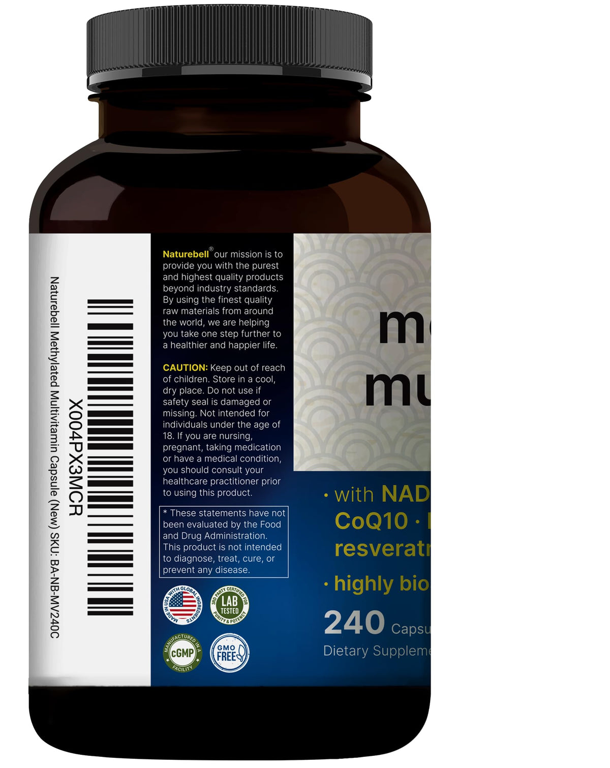 NatureBell Multivitamines Méthylées, capsules avec un fond naturel