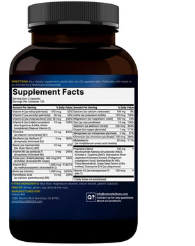NatureBell Multivitamines Méthylées, vue arrière de l'emballage