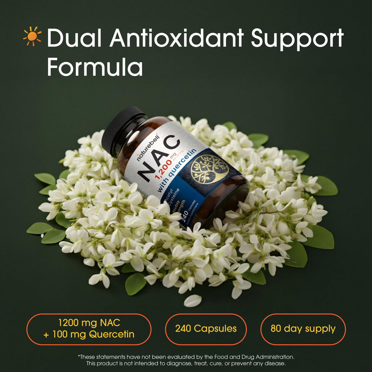 NatureBell NAC 1200mg Quercétine 240 Capsules étiquette