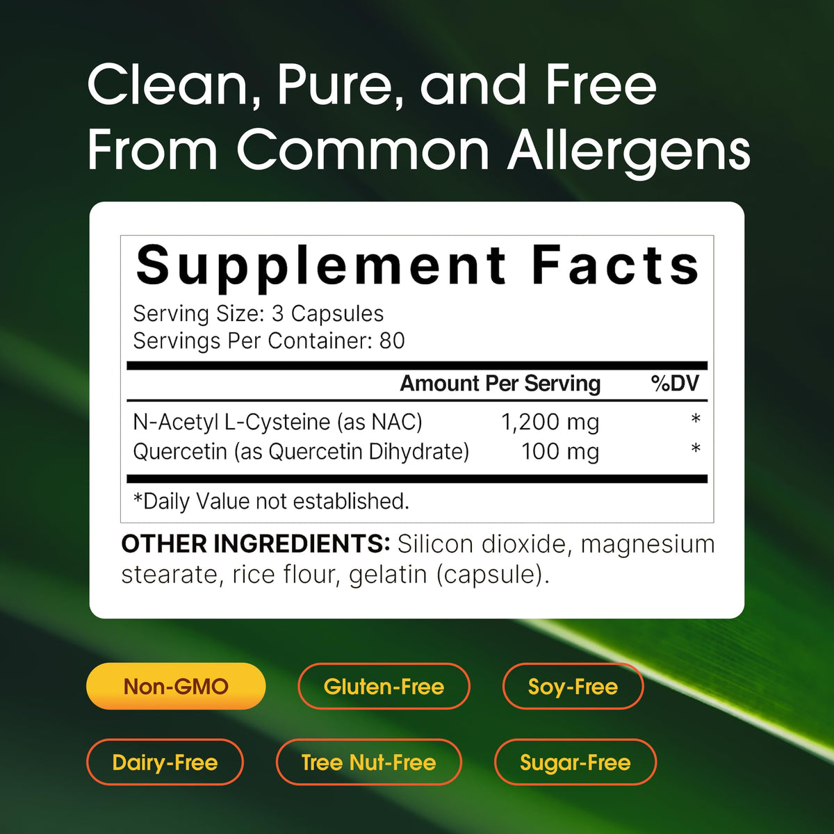 NatureBell NAC 1200mg Quercétine 240 Capsules vue latérale