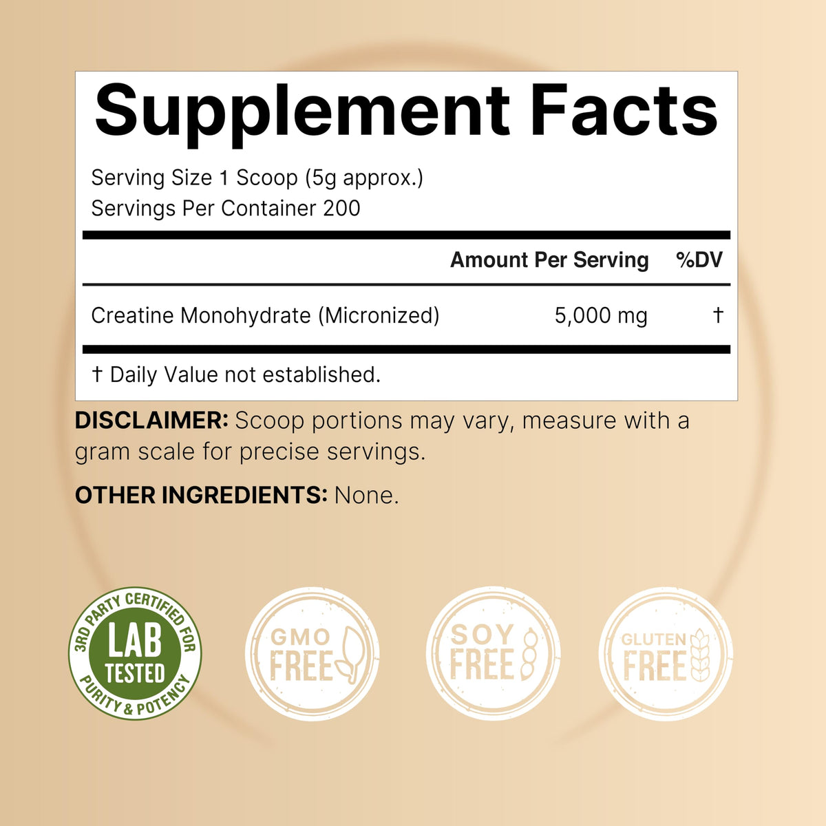 NatureBell Poudre de Créatine Monohydrate Micronisée 200 Portions étiquette