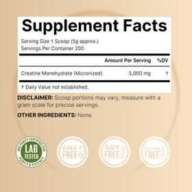 NatureBell Poudre de Créatine Monohydrate Micronisée 200 Portions étiquette