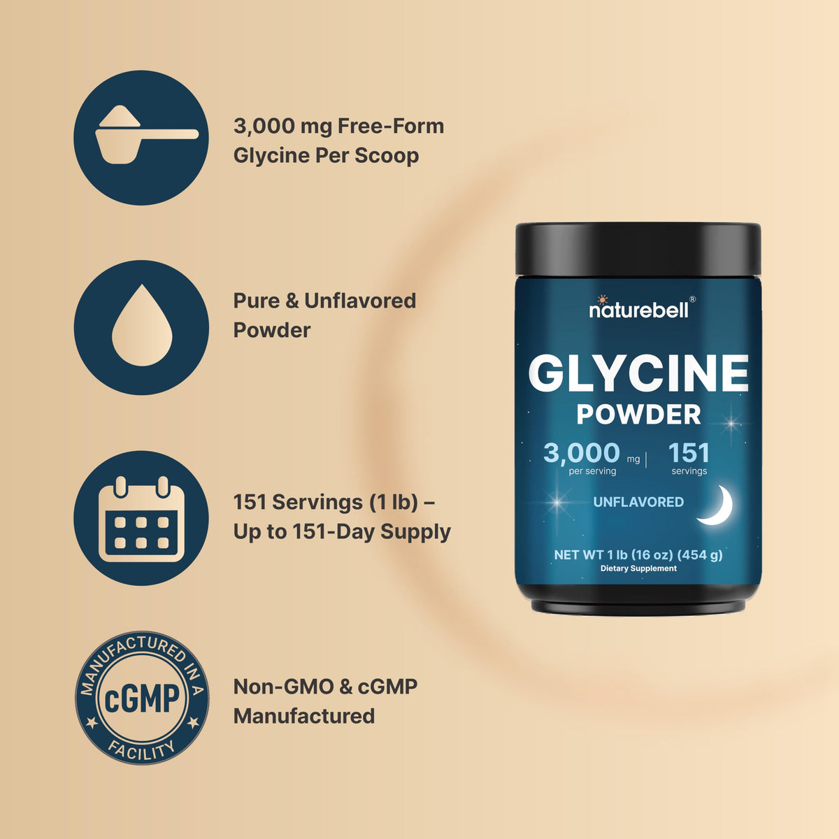 NatureBell Poudre de Glycine Pure 540g sur une table