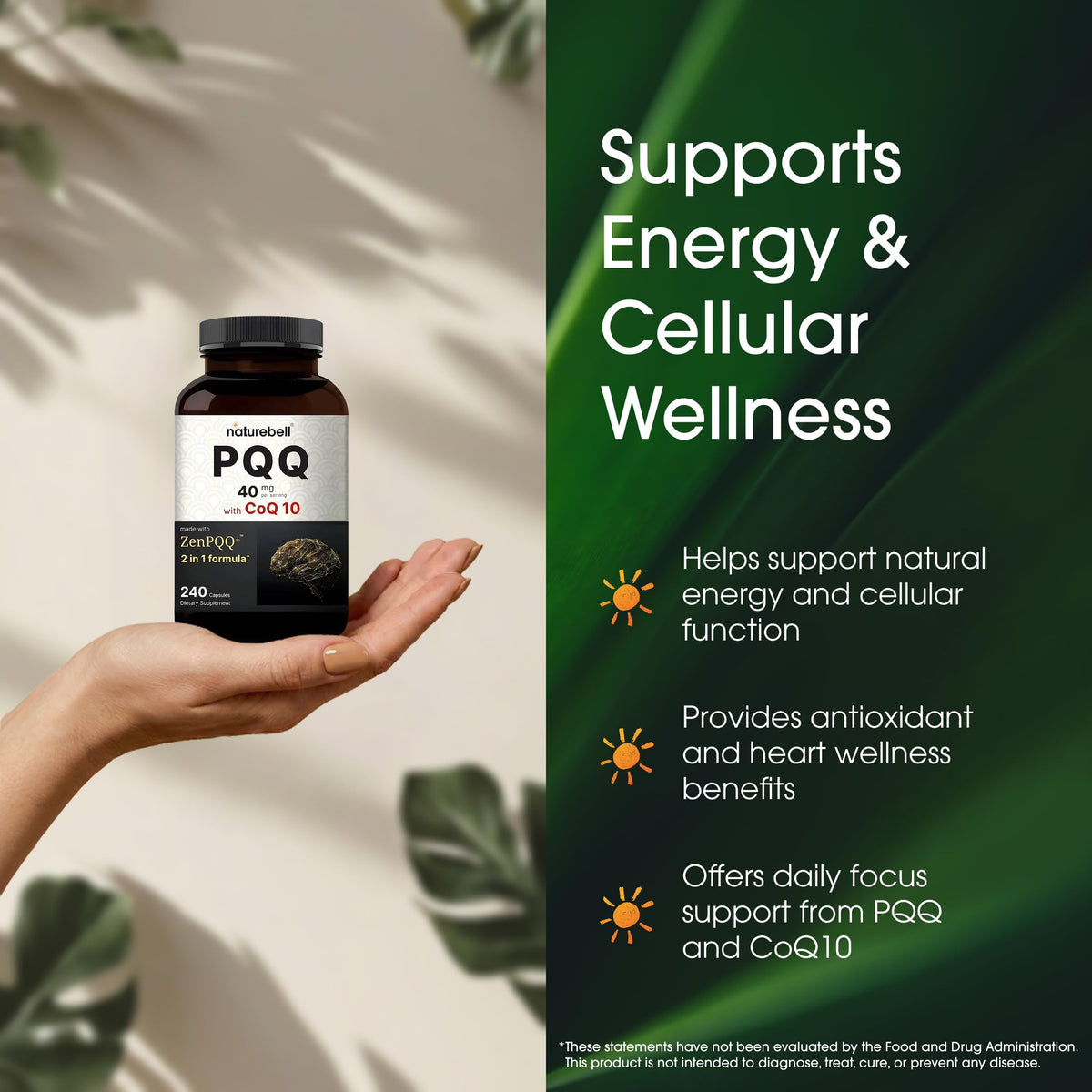 NatureBell PQQ capsules on a wooden table