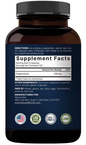 NatureBell Pregnenolone 100mg avec des ingrédients naturels en arrière-plan