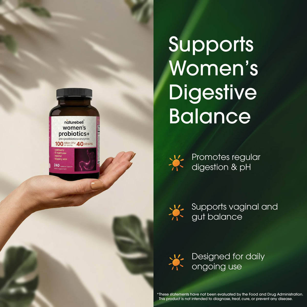 NatureBell Probiotiques Femmes capsules ouvertes montrant leur taille