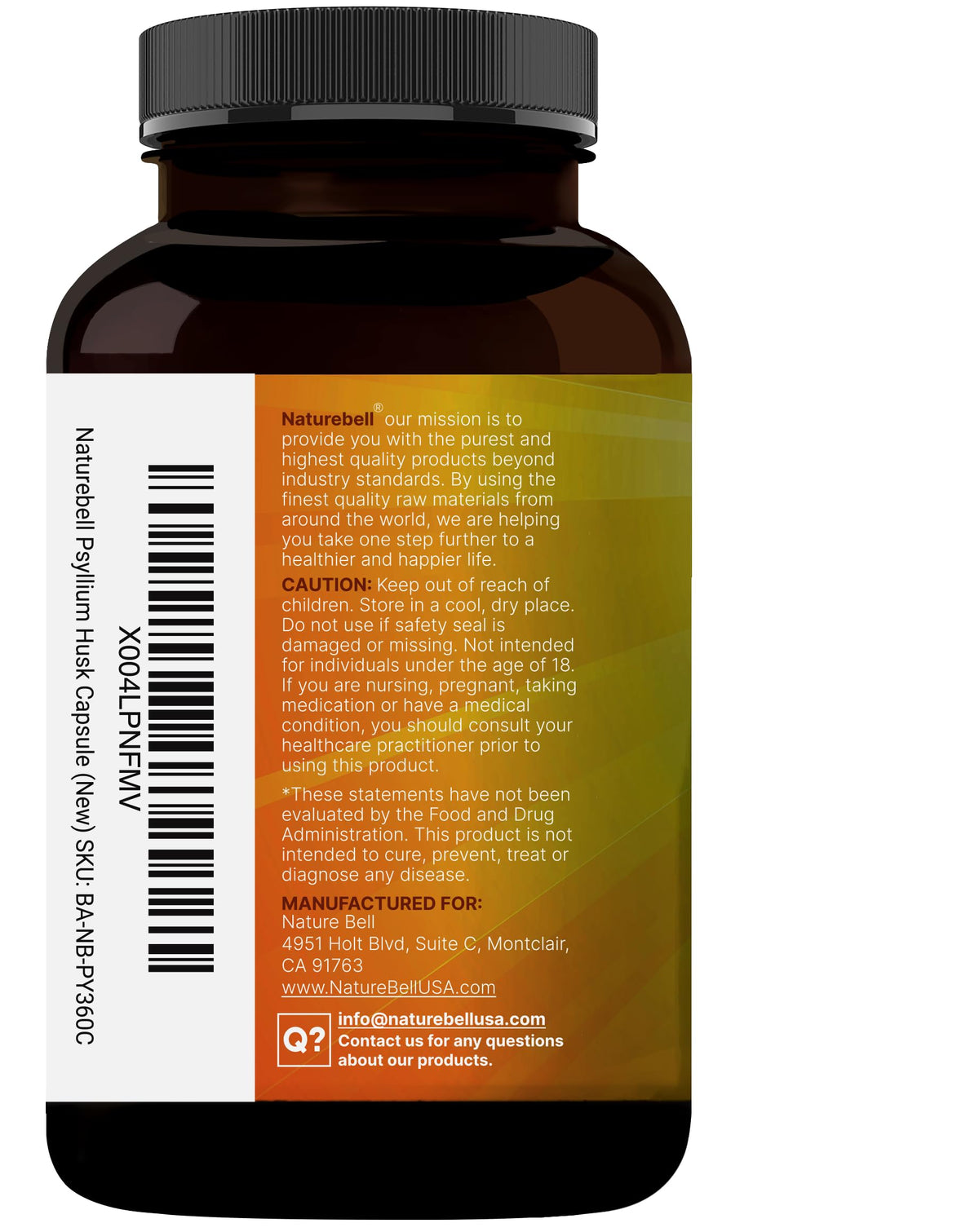 NatureBell psyllium husk capsules en gros plan