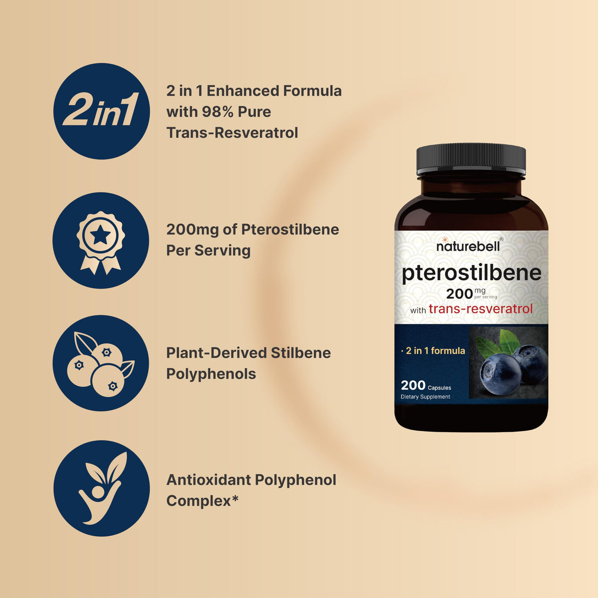 NatureBell Pterostilbene 200 mg capsules side view