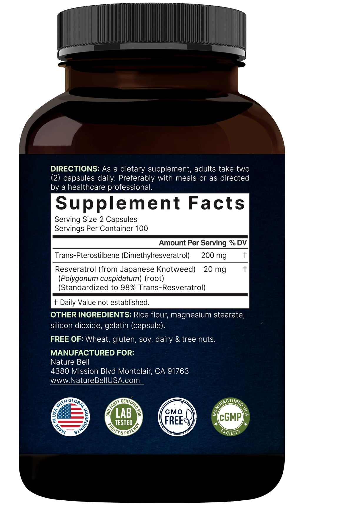 NatureBell Pterostilbene 200 mg capsules with measuring spoon
