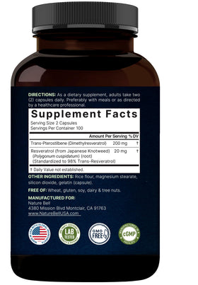 NatureBell Pterostilbene 200 mg capsules with measuring spoon