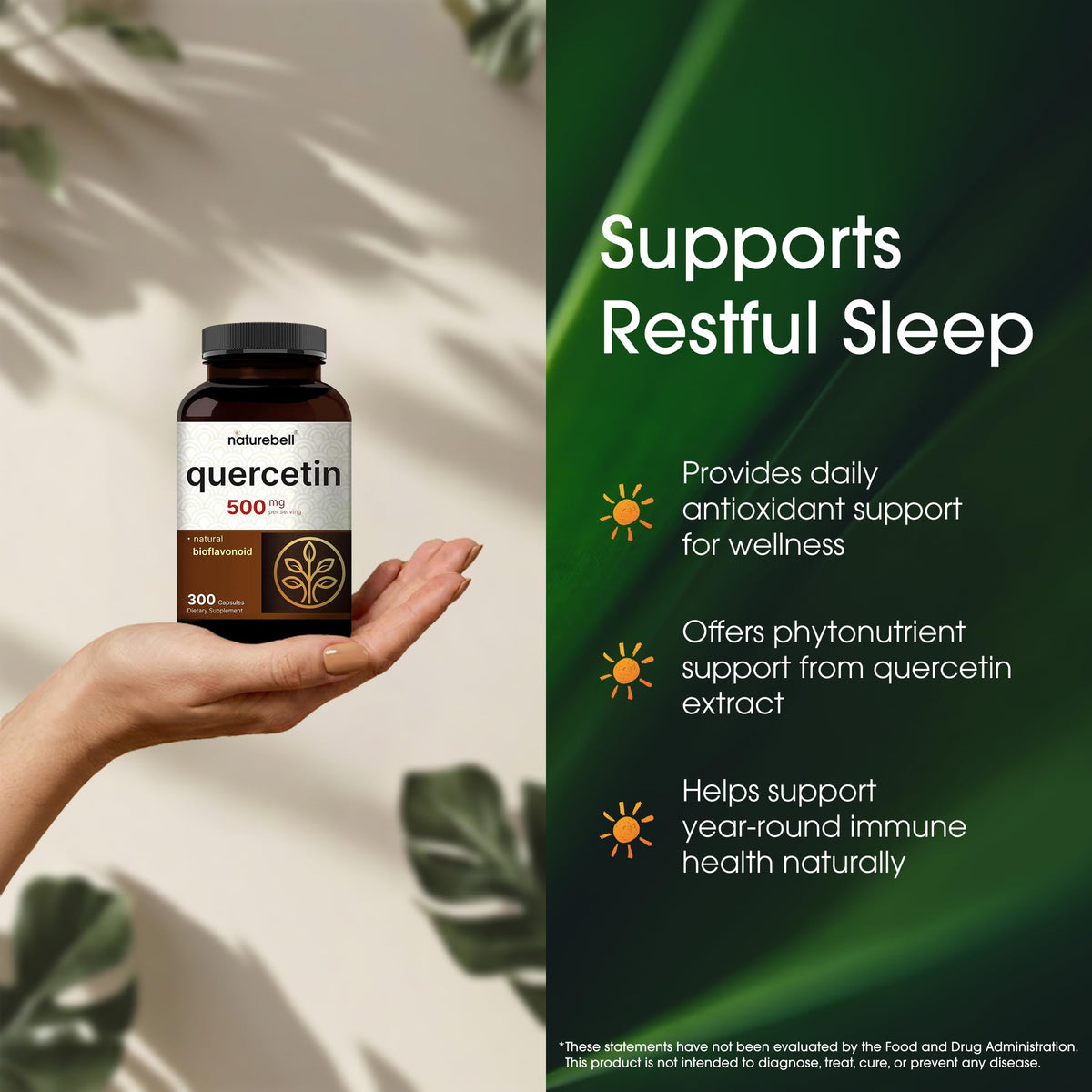 NatureBell Quercétine 500mg capsules avec une cuillère dosette