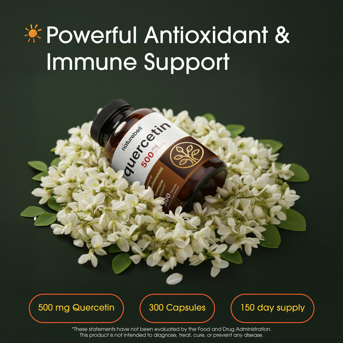 NatureBell Quercétine 500mg flacon ouvert avec capsules