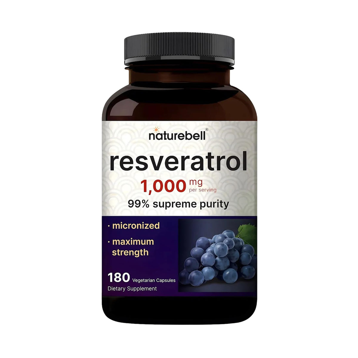 NatureBell Resveratrol 1000mg capsules végétariennes en vue de face