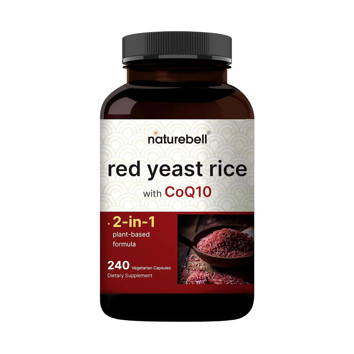 NatureBell Riz de Levure Rouge 240 Capsules Végétariennes vue de face