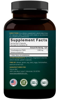 NatureBell TMG 1 500 mg, capsules en gros plan