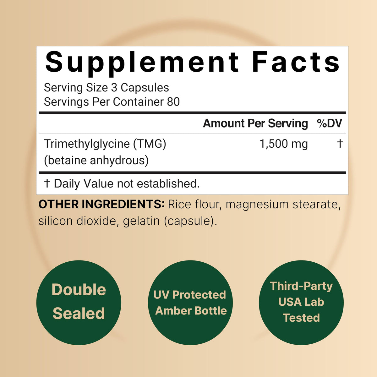 NatureBell TMG 1 500 mg, capsules sur fond blanc
