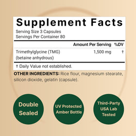 NatureBell TMG 1 500 mg, capsules sur fond blanc