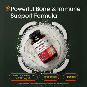 NatureBell Vitamine D3 50 000 UI avec K2 200 mcg, gélules molles en vue de dos