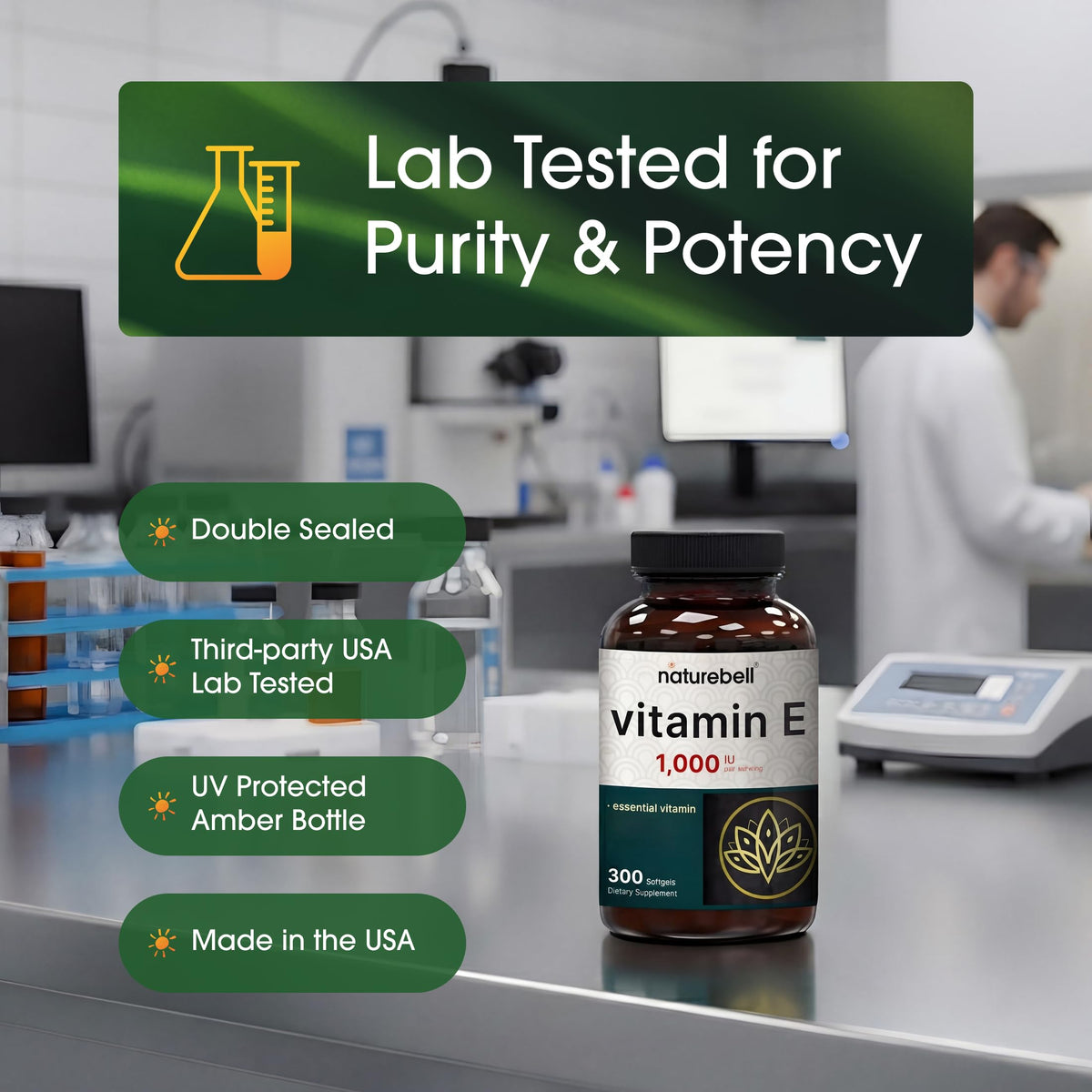 NatureBell Vitamine E 1 000 UI gélules avec étiquette visible