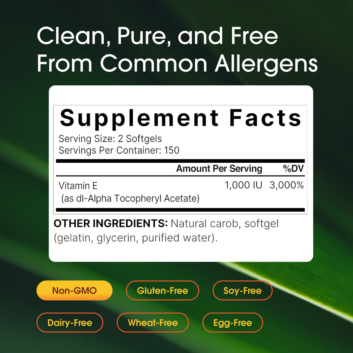 NatureBell Vitamine E 1 000 UI gélules végétariennes sur fond blanc