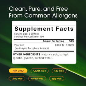 NatureBell Vitamine E 1 000 UI gélules végétariennes sur fond blanc