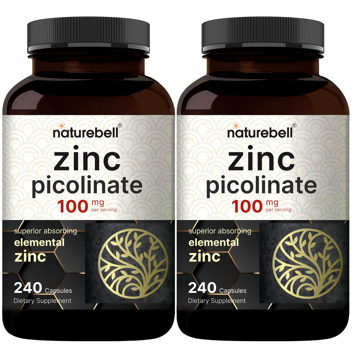 NatureBell Zinc Picolinate 100mg 2 Pack 480 Capsules front view