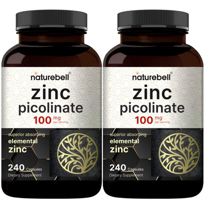 NatureBell Zinc Picolinate 100mg 2 Pack 480 Capsules front view
