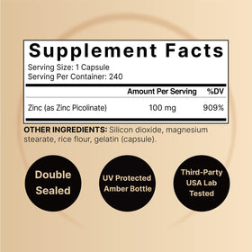 NatureBell Zinc Picolinate 100mg 2 Pack 480 Capsules side view