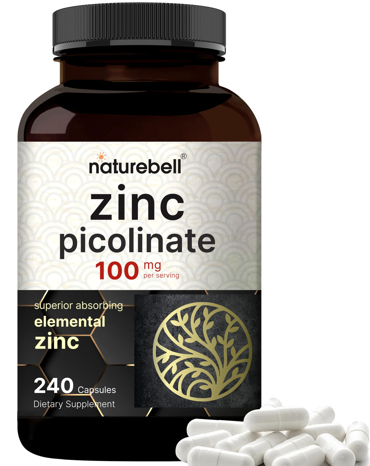 NatureBell Zinc Picolinate 100mg 240 Capsules vue de face