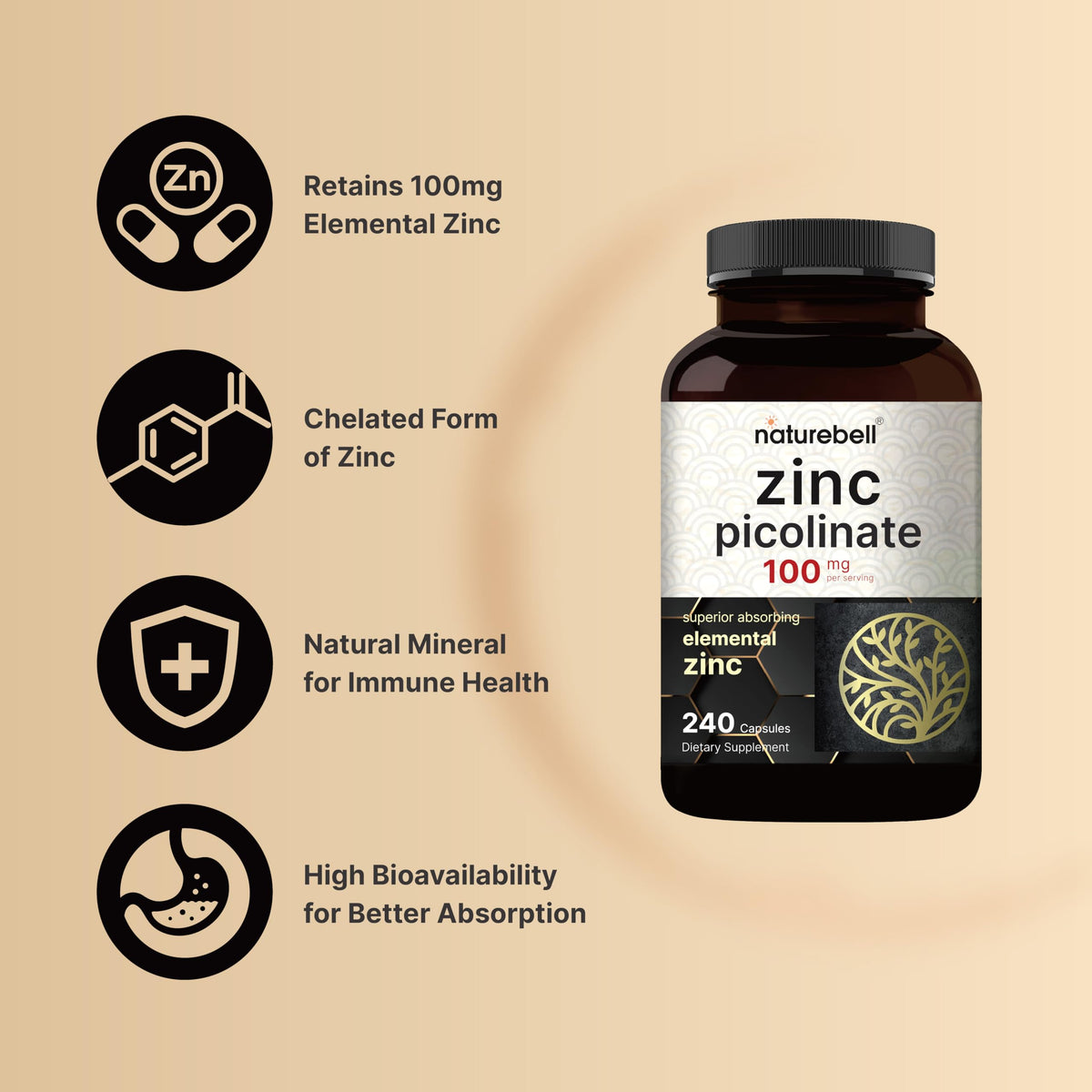 NatureBell Zinc Picolinate 100mg Capsule vue de côté