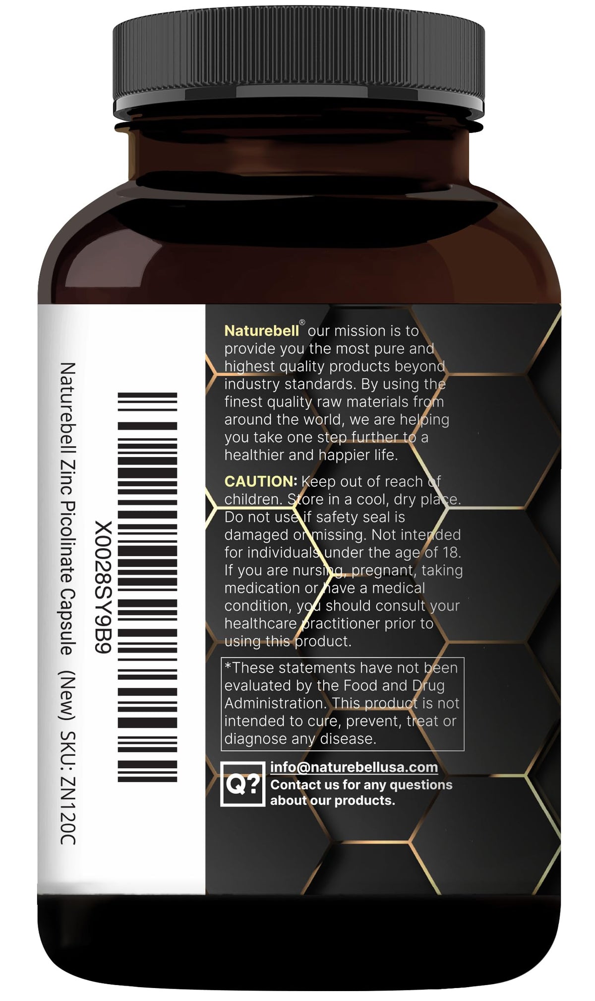 NatureBell Zinc Picolinate 100mg Capsules avec étiquette