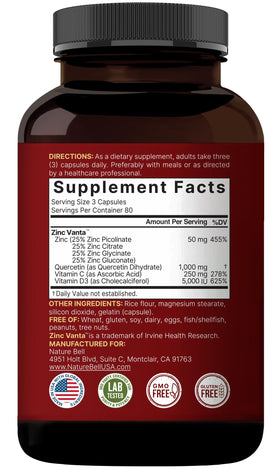 NatureBell Zinc Quercetin 480 capsules, mise en scène avec d'autres compléments
