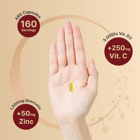 NatureBell Zinc Quercetin 480 capsules, présentation sur une table
