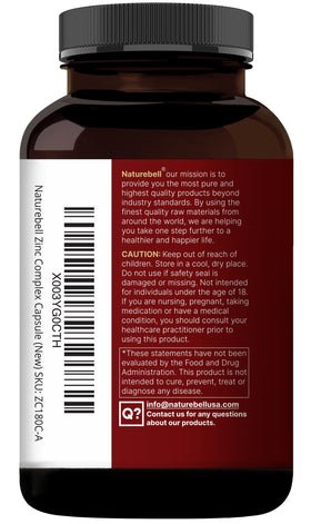 NatureBell Zinc Quercetin 480 capsules, vue de l'emballage ouvert