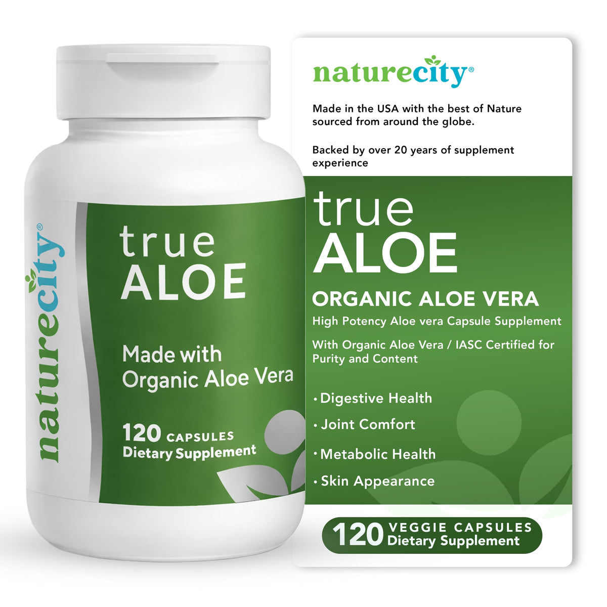 NatureCity Aloe Vera Bio Capsules 120 Caps, vue de face