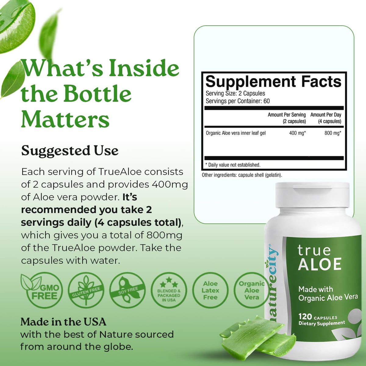 NatureCity Aloe Vera Capsules, vue en gros plan