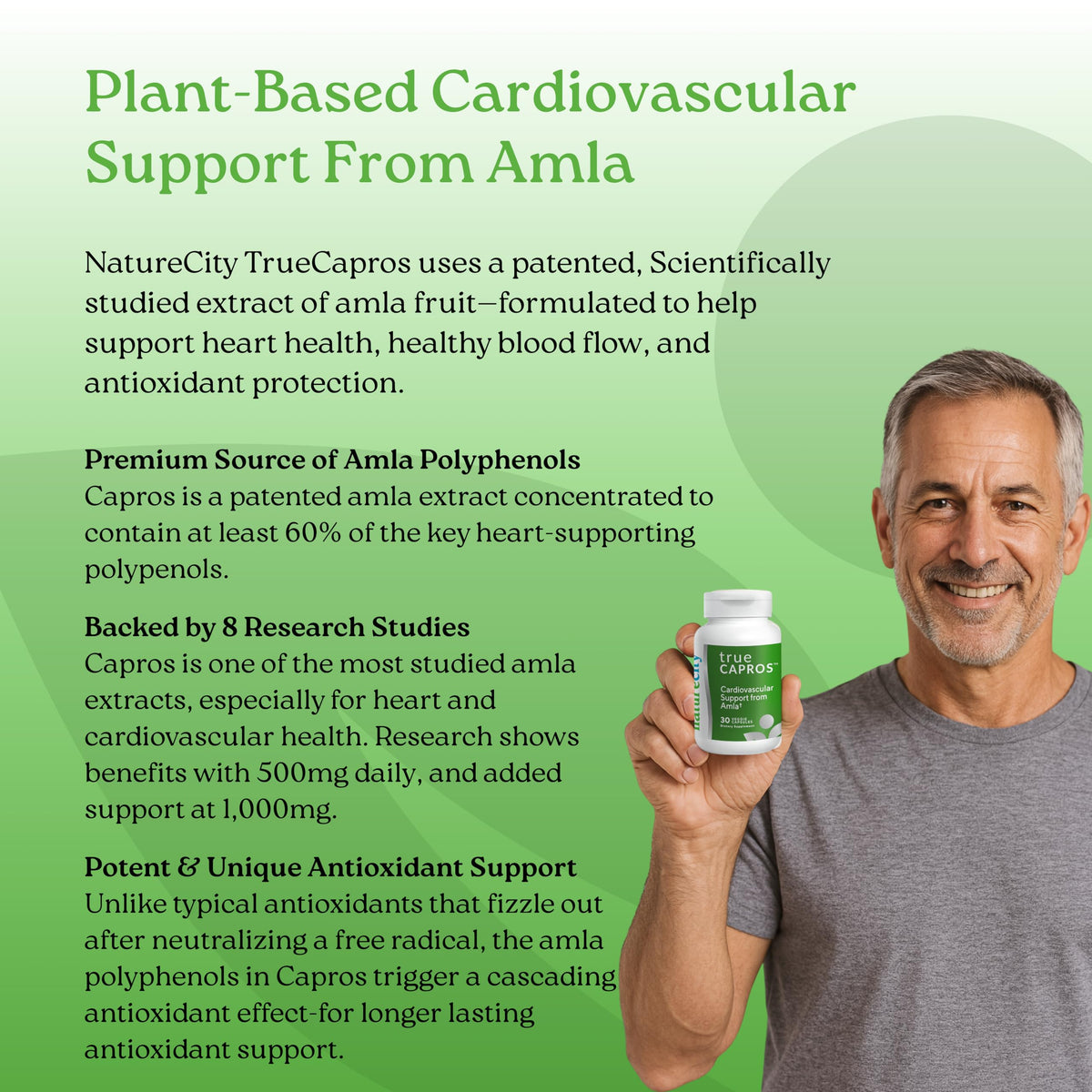 NatureCity True-Capros extrait d'amla 30 capsules végétales sur une table
