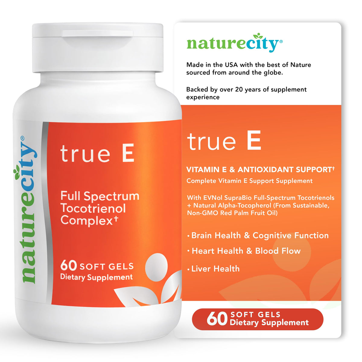 NatureCity True-E 60 gélules de tocotrienols et vitamine E vue de face