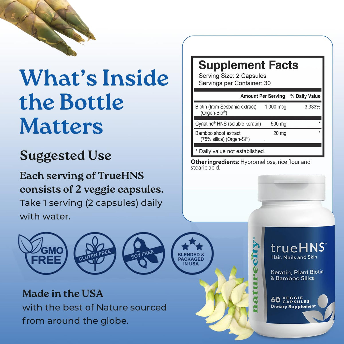 NatureCity True-HNS vue arrière du flacon de capsules