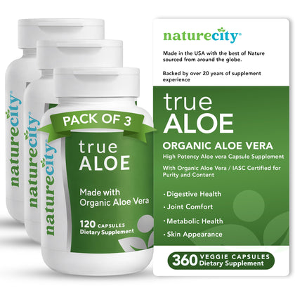 NatureCity TrueAloe Capsules Bio Aloe Vera 360 Caps devant