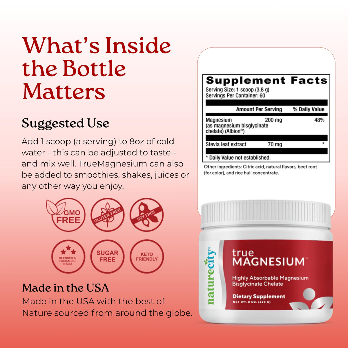 NatureCity TrueMagnesium Poudre de Magnésium Bisglycinate 200mg avec fruits